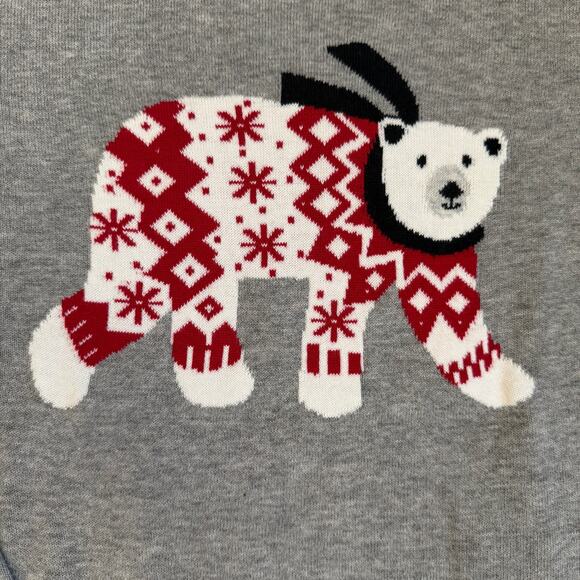 Tommy Hilfiger Gray, Polar Bear with Scarf, Jewel Neck Sweater- M - Picture 2 of 9